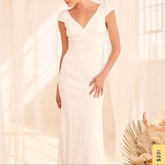 Lulus Cap Sleeve Wedding Dress White - Picture 2 of 6